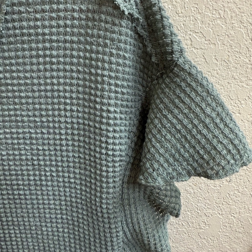 Altar'd State Sage Green Waffle Knit Ruffled Sleeve Blouse - Picture 5 of 10